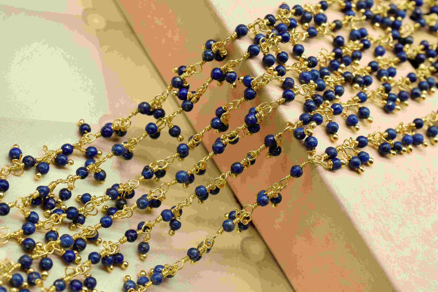 Blue sapphire 2mm round Angoori Cluster Dangling Chain ,  Sapphire Grape Chain Rosary,Jewelry Making Wire Wrapped Beaded Chain For Necklace