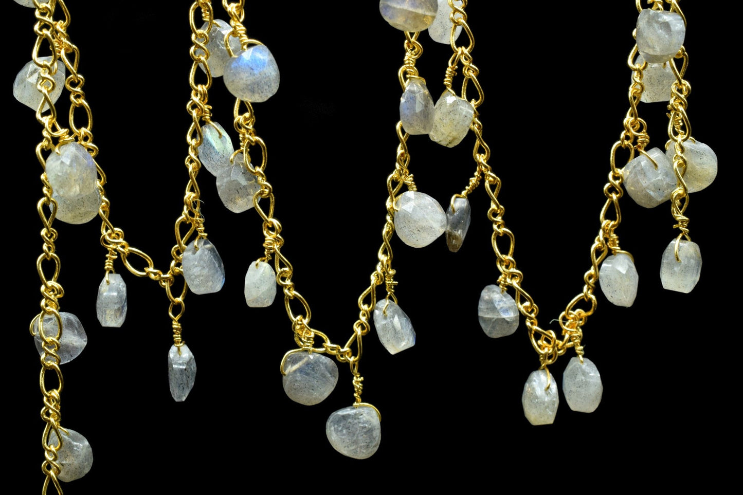 Labradorite 6mm Heart Shape briolette Chain,Labradorite Heart Shape Rosary Chain,Sold By Foot,labradorite briolette beaded chain,labradorite