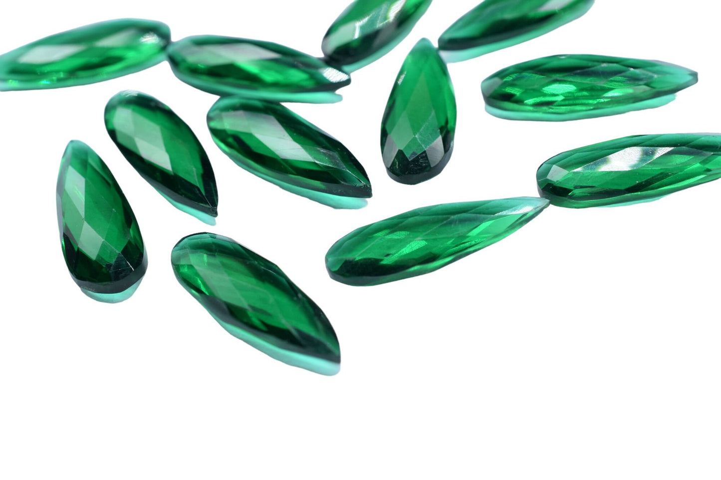 Matched Pairs,Emerald Green Hydro Quartz Faceted 10X30mm Pear Shape Briolettes,Emerald Faceted Teardrop Gemstone,Emerald Teardrop Briolettes
