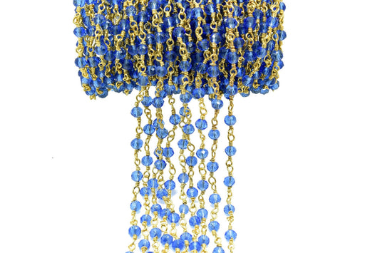 Tanzanite Quartz 3mm Beaded Chain,Rosary Chain,Tanzanite Wire Wrap Chain,Tanzanite Brass chain Jewelry Making Chain,Tanzanite Rosary