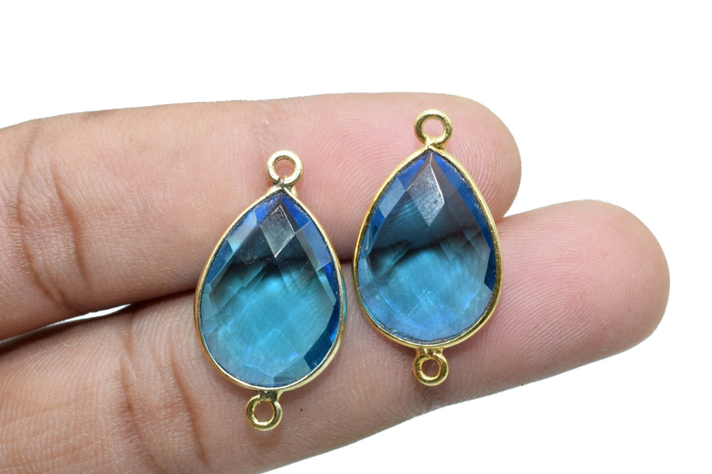 London Blue Topaz 13x18mm Pear double bail connectors,Blue Topaz Pendant,Topaz double loop connectors,Blue Topaz charms,Blue topaz bezels
