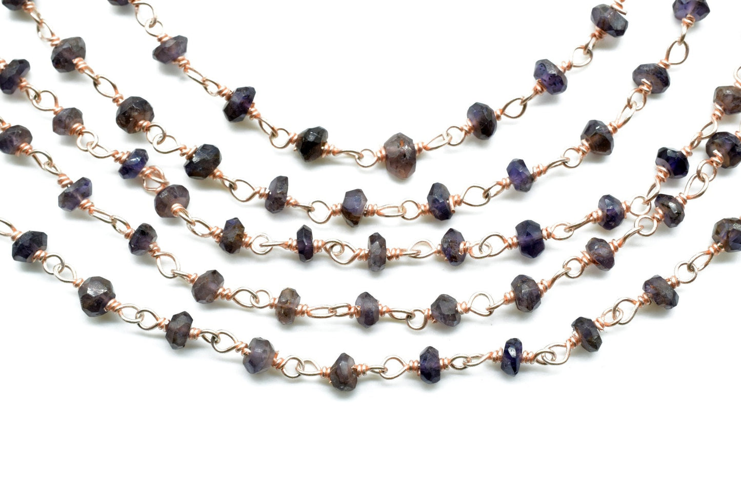 Rose Gold Plated iolite Rosary Chain,Purple Crystal Beaded Chains,3mm iolite Beaded Chain,Wholesale Price Rosary Roll,Faceted beads,