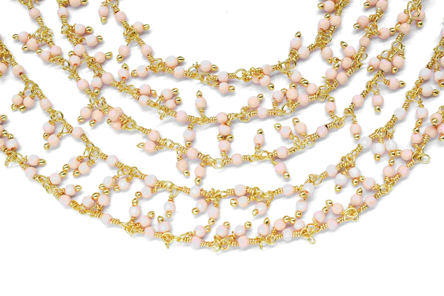 Pink Opal 2mm Cluster Rosary Chain,Handmade Rosary Chain,Opal Jewelry Making,Wire Wrapped Bead Dangling Rosary For Necklace,Finding Jewelry