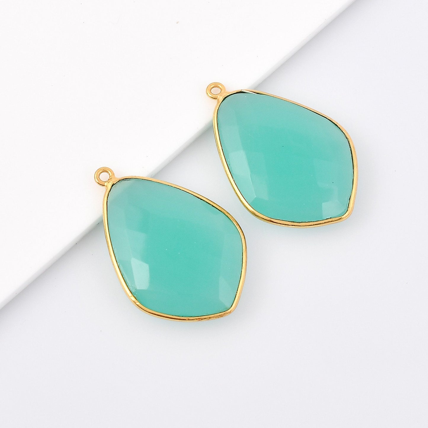 Aqua chalcedony 18x23mm bezel charms,chalcedony kite pendant,Diamond shape charms,Gemstone ,Brass charm,Gold plated charm,Jewelry supplies