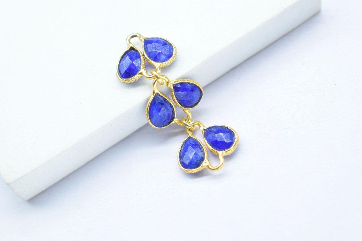 Natural Blue Sapphire Pendant Charms/Gold Plated Jewelry/Handmade Jewelry/Sapphire Chamrs/Brass Connnector Charm/Women Jewelry/Birthday Gift