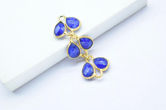Natural Blue Sapphire Pendant Charms/Gold Plated Jewelry/Handmade Jewelry/Sapphire Chamrs/Brass Connnector Charm/Women Jewelry/Birthday Gift