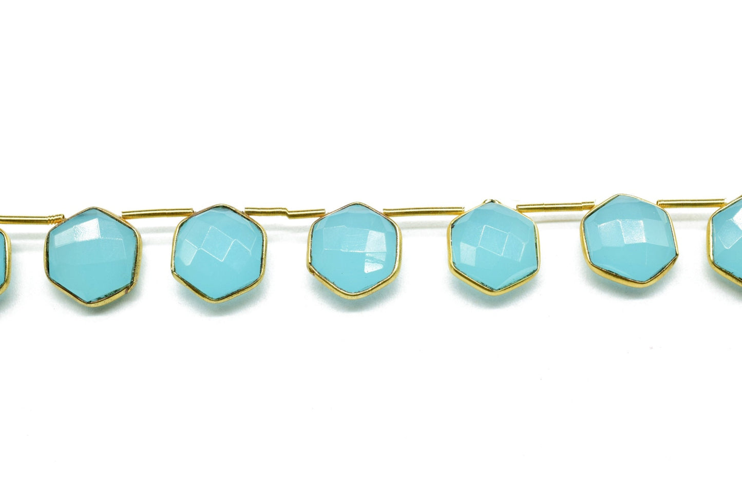 Aqua Chalcedony 10mm Faceted Hexagon Shape Single Bail Connectors ,Chalcedony Brass connectors,Chalcedony Hexagon Pendant