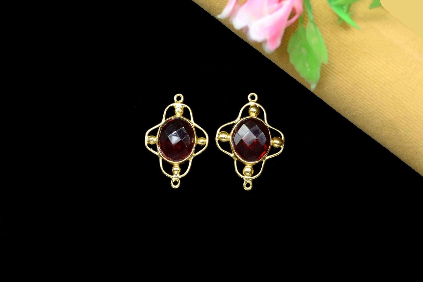 Garnet Quartz Bezel Connectors,Garnet Quartz Oval Shape,Handmade Gemstone Bezel,Garnet Quartz jewelry making charm,double bail connnector