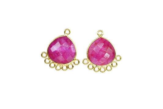 Natural Ruby 14mm Heart Bezel Charm/Charms Connector/Handmade Jewellery Connectors/Gemstone Brass Component/Women Jewelry/B'day Gift