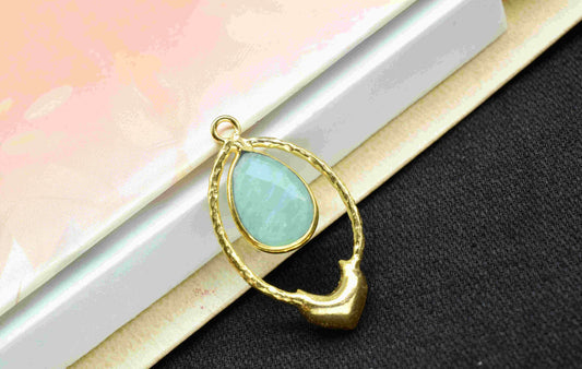 Amazonite Pear Shape Pendant , Amazonite Handmade Pendant , Multi Gemstone Charms , Gold Plated Gemstone Connectors , Summer Collection
