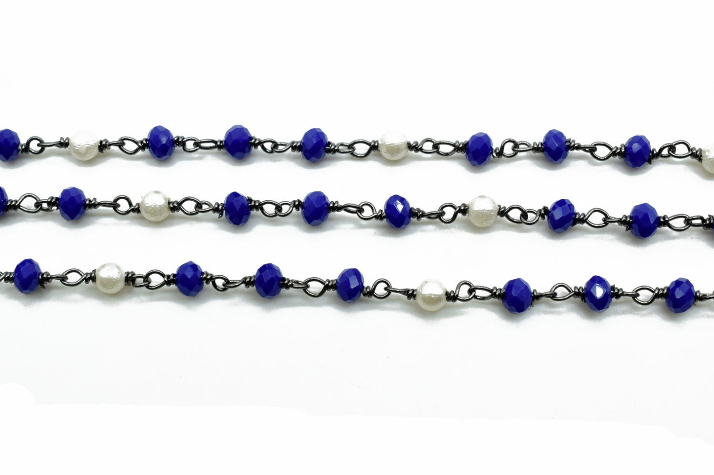Sapphire Wire Wrapped Rosary Chain, Beaded Chain, Rosary Chain, Corundum Sapphire, Chain by The Foot,Unfinished Bead Wire Wrapped Chains
