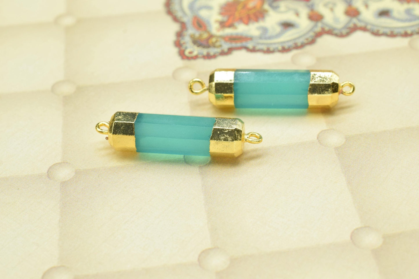 Aqua Quartz Pointed Pendants,Handmade Pencil Charms,Gemstone,Aqua Quartz Jewelry Making Supply,Double Bail Point Connector,Pencil Pendant