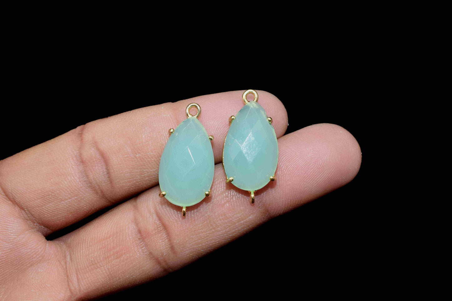 Aqua Chalcedony Connector,Green Mint jewelry meking,Aqua Quartz Bezel,double bail connector,Handmade Gemstone Bezel,Prong Set Bezel Pendant