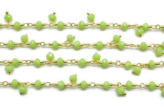 Chrysoprase 3mm cluster Beaded Chain,Chrysoprase Wire Wrapped Chain,Chrysoprase Brass chains,Jewelry Making Chain,Chrysoprase rosary chain,