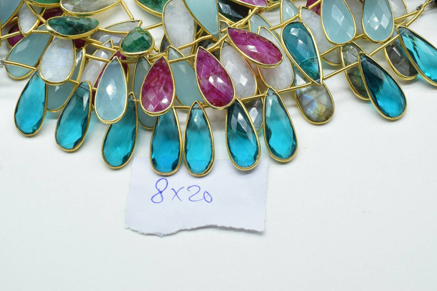 Moonstone Faceted Pear Shape 8x20mm 11 pieces strand,Moonstone Teardrop pendant,Moonstone Gold Plated bezel,jewelry making charms crafts,