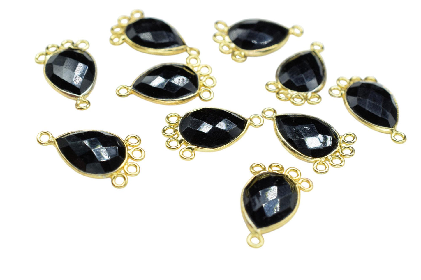 Black Onyx 10x14mm Teardrop Bezel Charm/Charms Connector/Handmade Jewellery Connectors/Gemstone Brass Component/Women Jewelry/B'day Gift