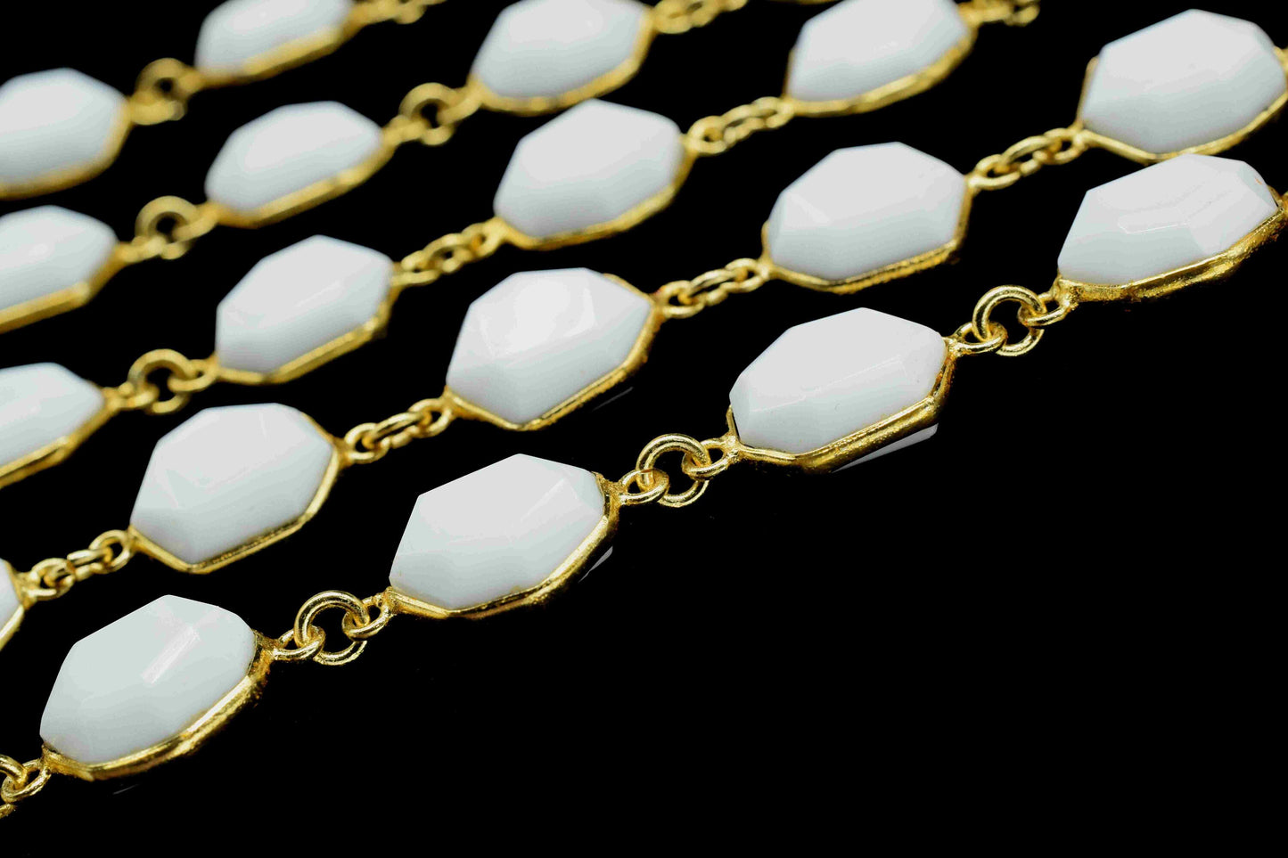 White Agate One Side Faceted 11x13mm Hexagon Shape Bezel Chain,White Agate Chain Jewelry,White Agate Gemstone Gold Plating Bezels Link Chain
