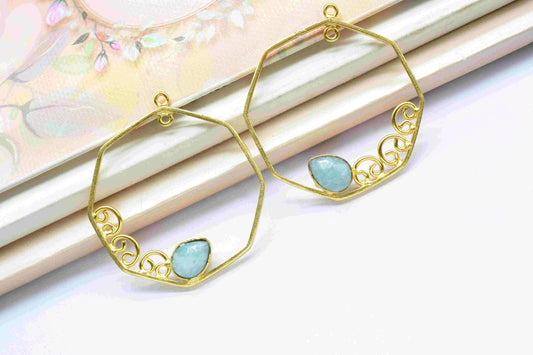 Natural Amazonite 6x8mm Teardrop Shape Pendant,Gemstone Pendant Jewelry,32mm Hexagon Shape PendantJewelry,Amazonite Faceted ComponentJewelry