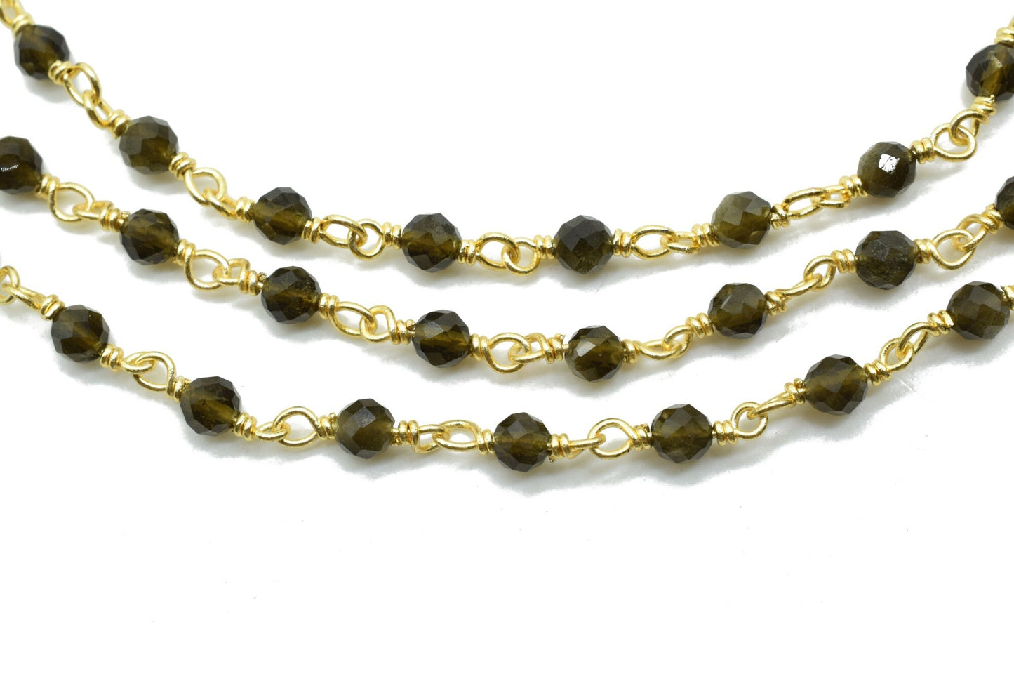 Cats eye 3mm Beaded Chain,Wire Wrapped Chain Faceted Rondelle Bead,Beautiful Cats Eye Beaded Chain 3-3.5mm Rosary Chain,Beaded Chain by Foot