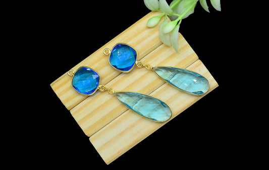 Multi Gemstone Dangle pendant Charms,Blue Topaz pendant Connectors,Dual Stone Dangle Earring,Handmade pendant,Station Link,Component jewelry