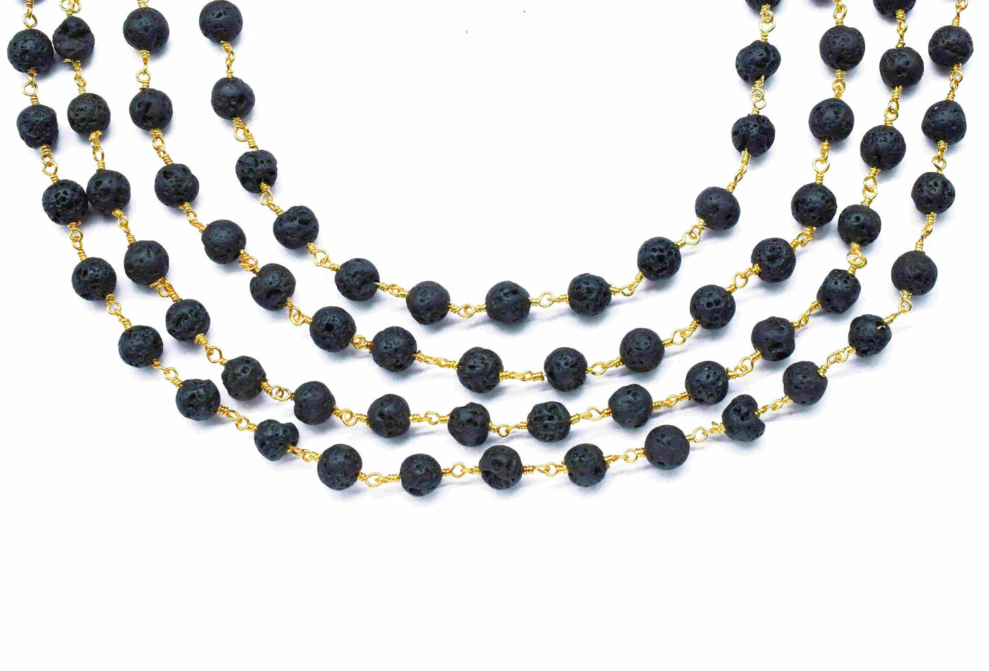 Black Lava Wire Wrapped Chain By Foot For Necklace,Black Lava 6mm round Shape Handmade Jewelry Making,Black Lava Smooth Beads Rosary,Gift