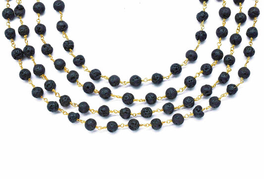 Black Lava Wire Wrapped Chain By Foot For Necklace,Black Lava 6mm round Shape Handmade Jewelry Making,Black Lava Smooth Beads Rosary,Gift