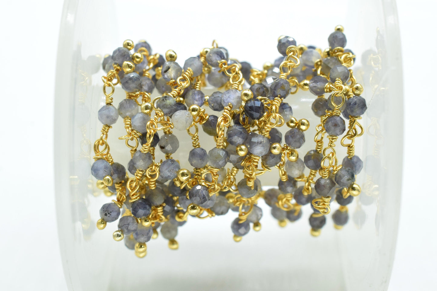 Iolite 3mm Cluster Rosary Chain,Wire Wrapped Necklace Chain,Iolite Bead Dangling Chain,Gemstone Rosary Chain,Handmade Jewelry Making Finding