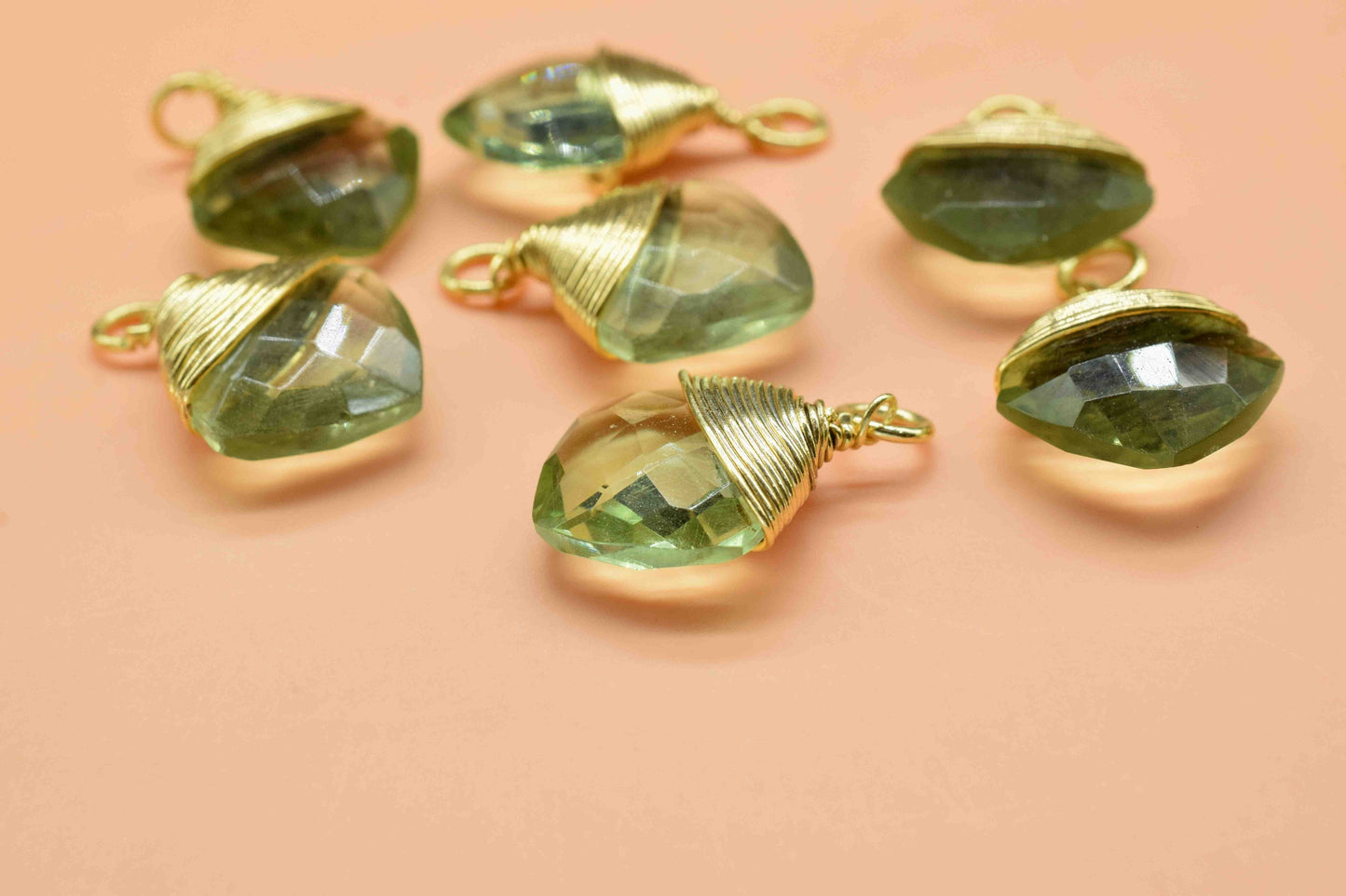 Green Amethyst Square Faceted Connector, Green Gemstone, Wire Wrapped Pendant,Loop Connector,Wire Wrapped Necklace,Green Quartz jewelry,Gift