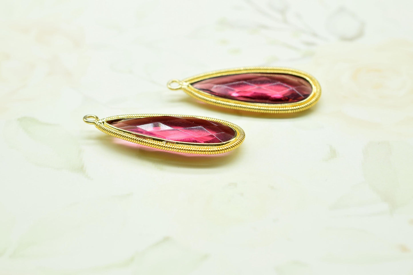 Pink Tourmaline 10x30mm Charms,Gemstone Bezel connector,Single Bail Pendant Charm,Handmade pendant Jewelry,Teardrop Charms connector,Gift