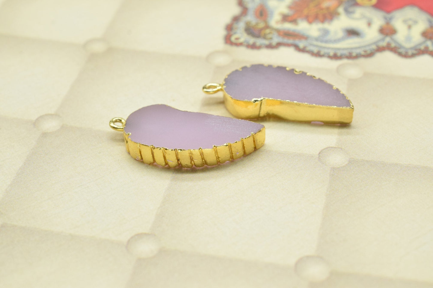 Rose Chalcedony Leaf Pendant,Handmade Pendant,Wing Earring Connector,Single Bail Connector,Gemstone Angel Wings Pendant Charm,Pendant Gift