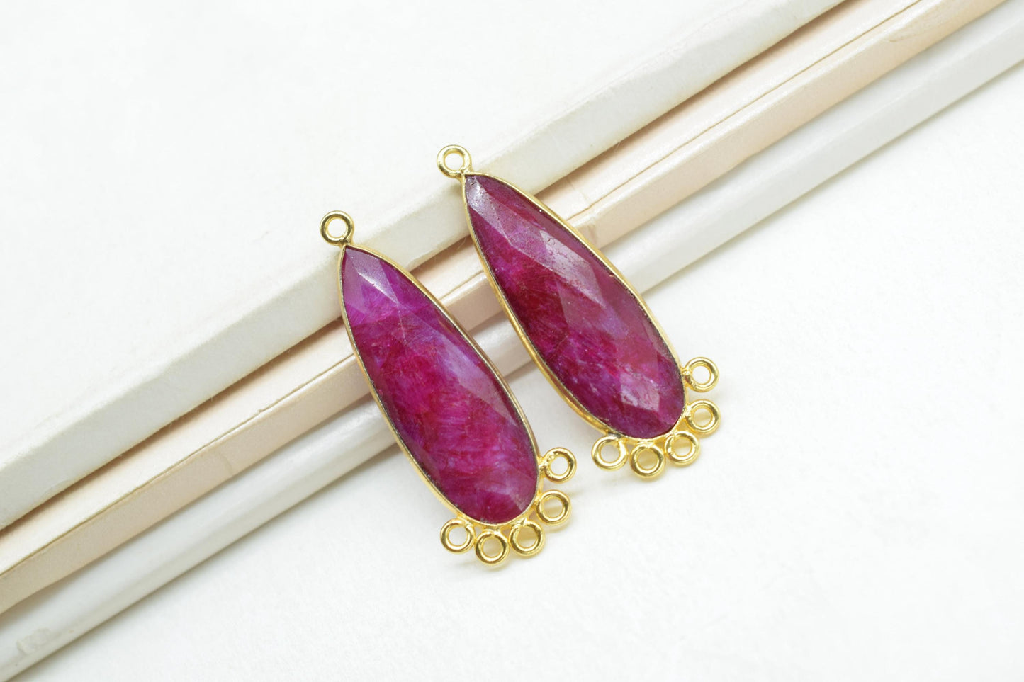 Natural Ruby 10x30mm Teardrop Bezel Charm/Charms Connector/Handmade Jewellery Connectors/Gemstone Brass Component/Women Jewelry/Gift