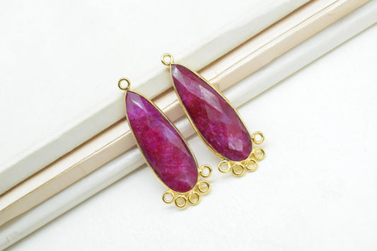 Natural Ruby 10x30mm Teardrop Bezel Charm/Charms Connector/Handmade Jewellery Connectors/Gemstone Brass Component/Women Jewelry/Gift