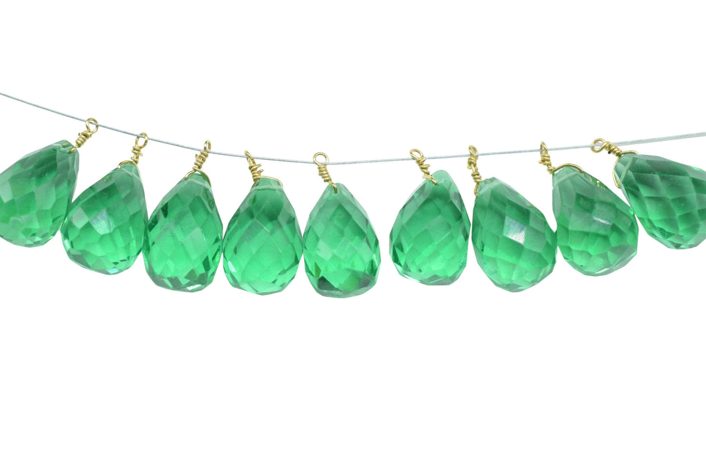 Emerald Color Hydro Quartz 10x14mm Faceted Drops,Emerald Wire Wrapped Teardrop,Emerald dainty Pendant,Emerald Connector Charms,Emerald Beads