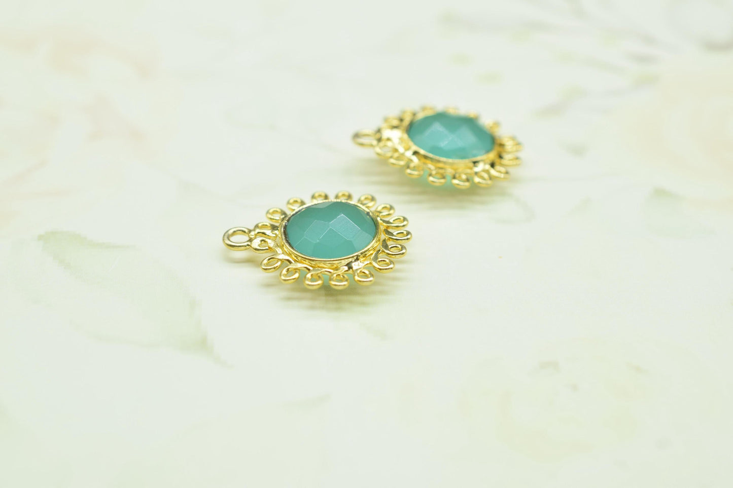 Aqua Chalcedony 10mm Round Bezel Charm,Gemstone Brass Component,Single Bail Pendant,Round Faceted charms,Handmade Jewellery Connector,Gift