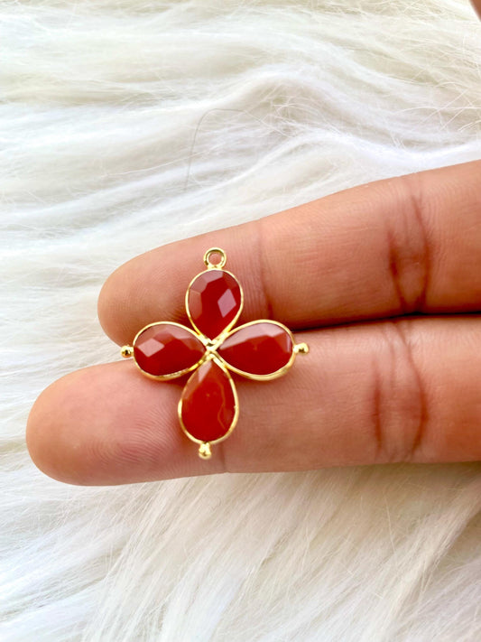 Carnelian Teardrop Pendant,Gemstone jewelry Component,Carnelian Bezel connector,Gemstone Bracelet Charms,Double Bail connectors,Gifts,P122