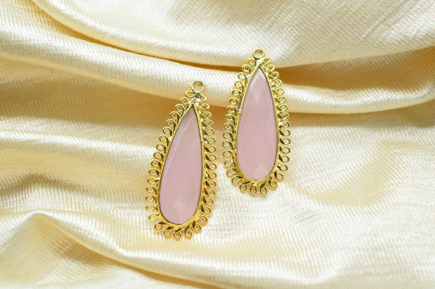 Rose Quartz 10x30mm Teardrop Bezel Charm,Single Bail Pendant,Handmade Jewellery Connectors,Gemstone Brass Component,Handmade Connector,Gift
