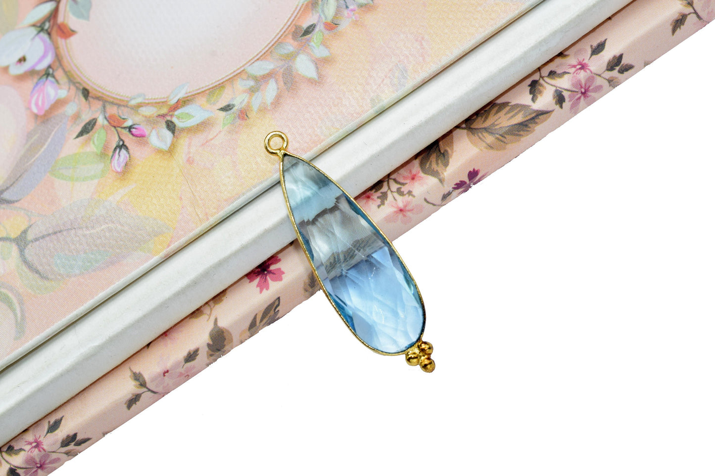 Sky Topaz 10x30mm Bezel charm,GemstoneTeardrop Sky Topaz Pendant,Bezel Link Supplies,Sky Topaz Jewelry Making,Brass Connector Pendant,Gift
