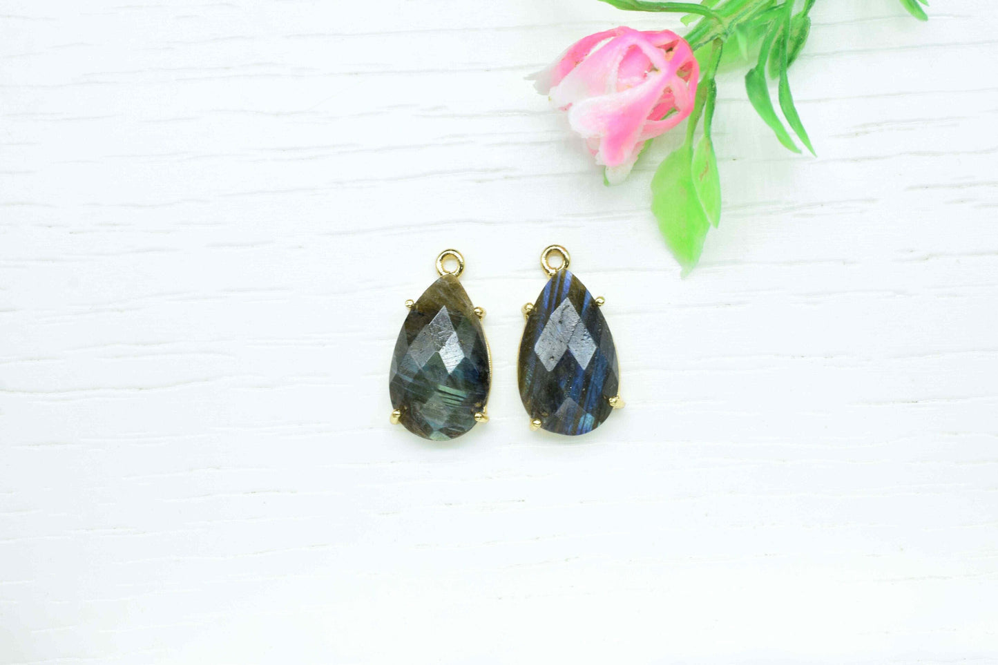 Labradorite Prong Setting Earring Connectors,Jewelry Making Supplies,Labradorite Charms Pendants,Brass Jewelry Findings,Labradorite Teardrop