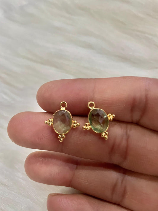 Green Amethyst Quartz 8x10mm oval Shape charms,Green Amethyst Single Bail Pendant,Amethyst Gemstone Brass Charms Gold Plating Jewelry Making