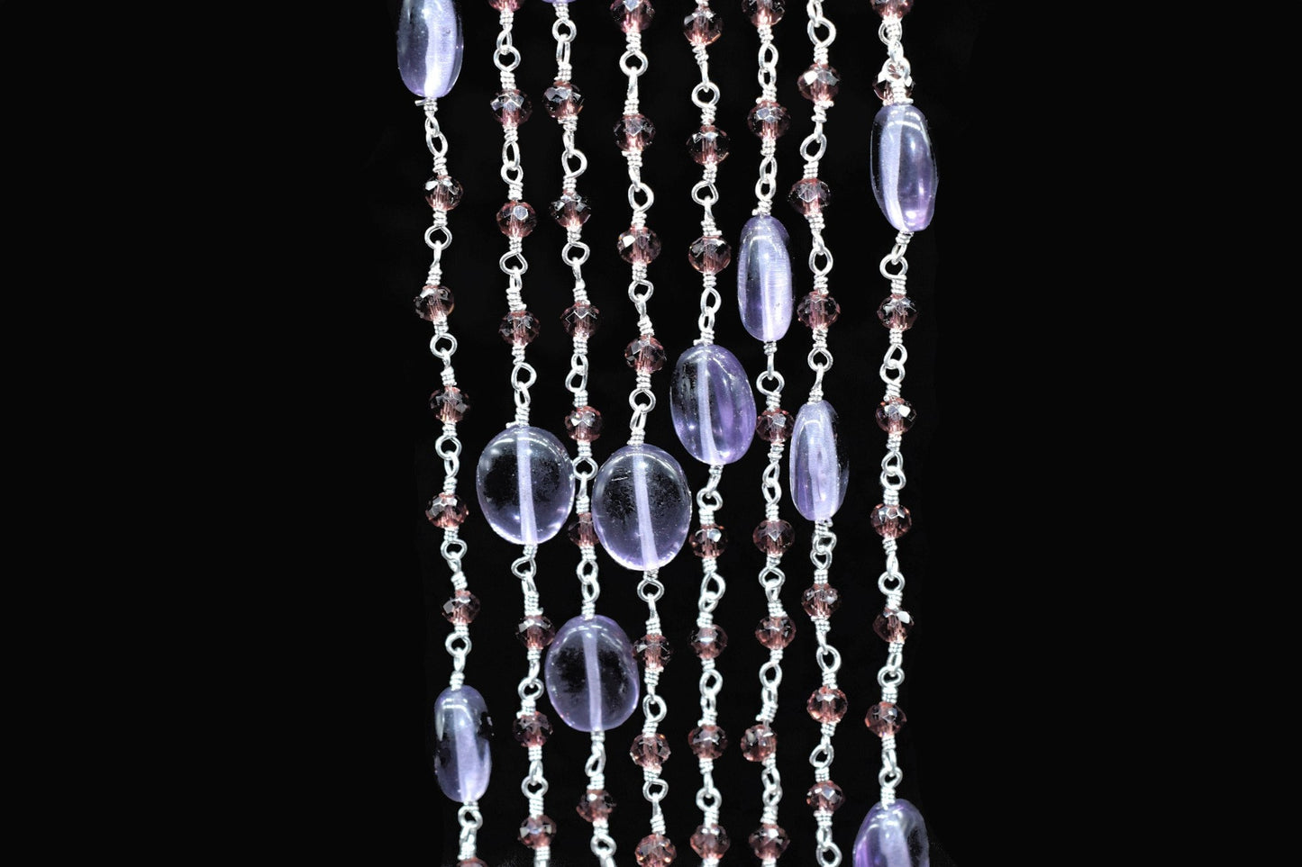 Amethyst Gold Plated wire Wrapped Rosary Chain,Smooth Natural Amethyst Oval Nugget Shaped Beads,Garnet beaded chain,Amethyst  Rosary Chain