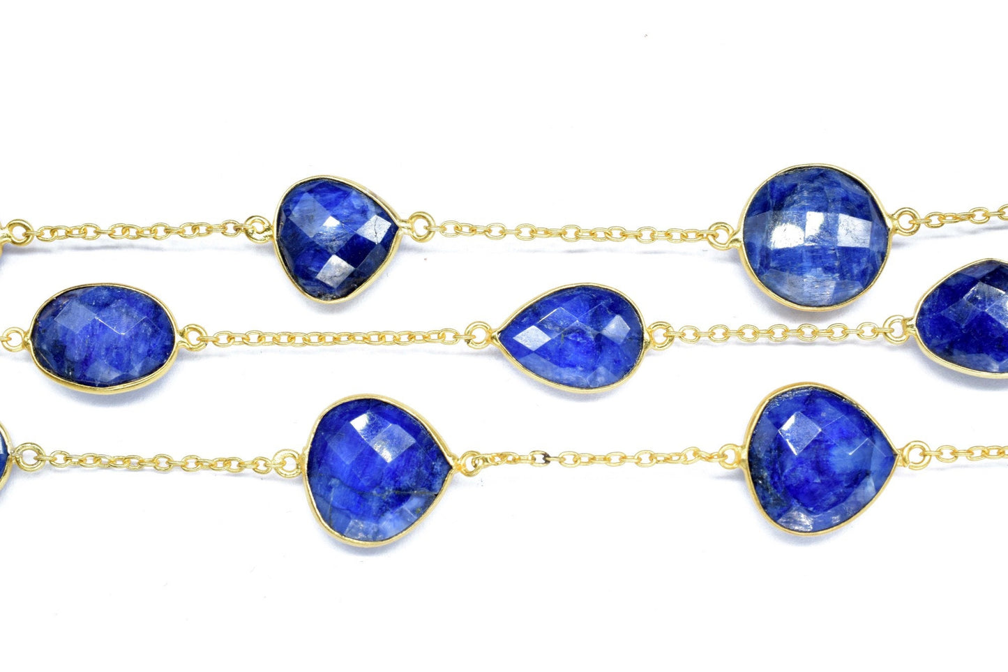 Blue Sapphire Faceted Bezel Connector, Sapphire Bezel Chain, Free Size Gemstone Connector, Jewelry Making Chain, Blue Sapphire Bezel Jewelry