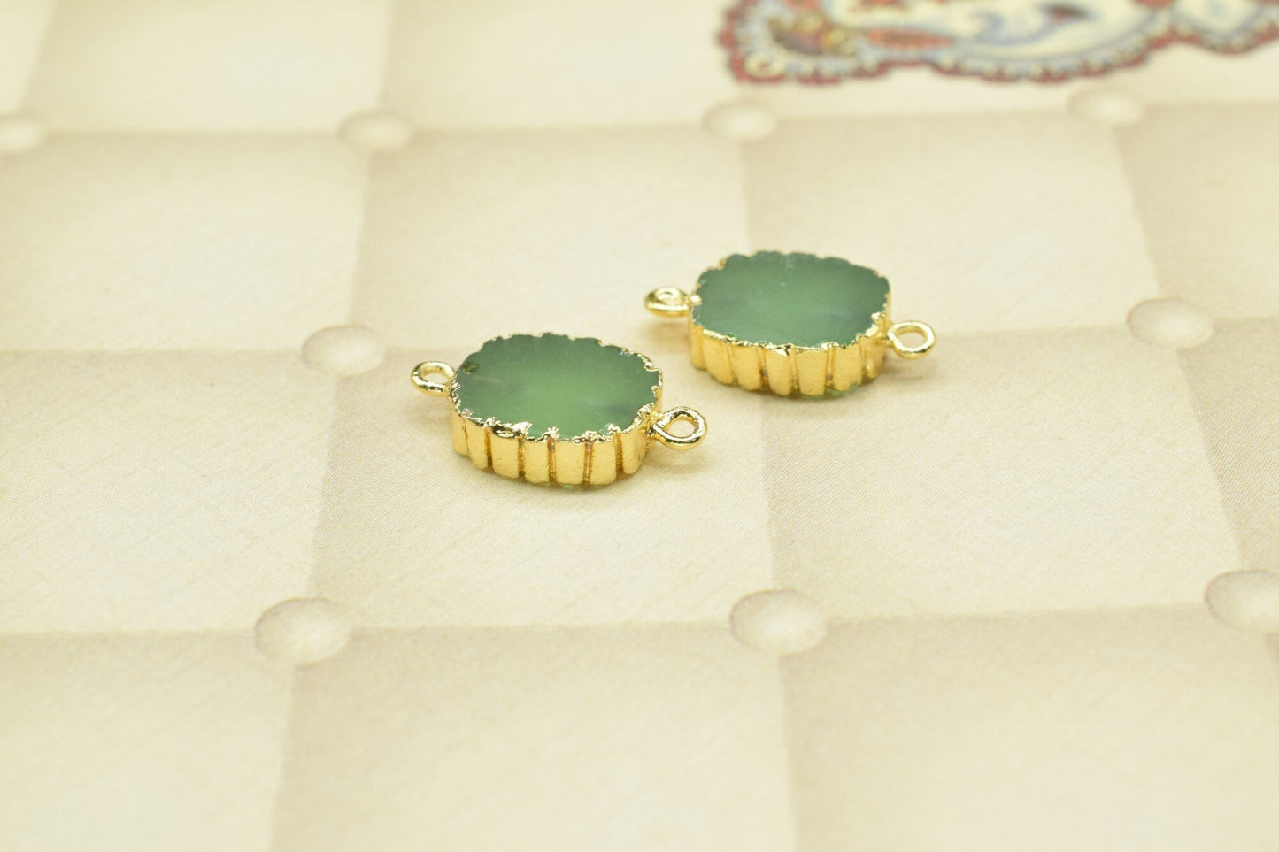 Prehnite Electroplated Pendants,Handmade Cabechon Pendant Charm necklace,Oval Shape Pendant Jewelry,Gemstone Double Bail Connectors,Gift