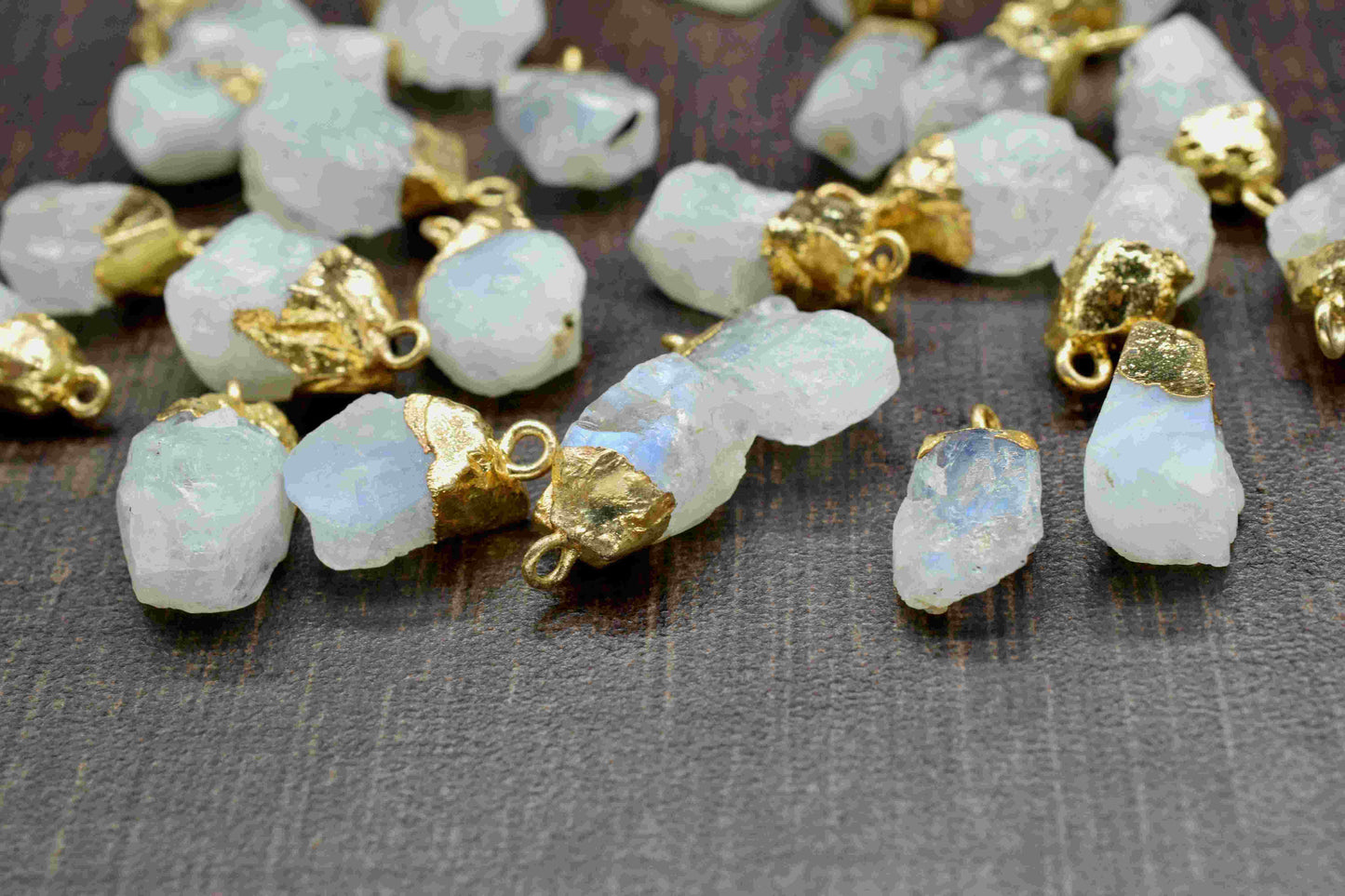 Rainbow Moonstone Rough Electroplated Birthstone Charm,Gemstone Pendant Jewelry,Raw Stone Pendant,Freeform Pendant,Single Bail Pendant,Gift