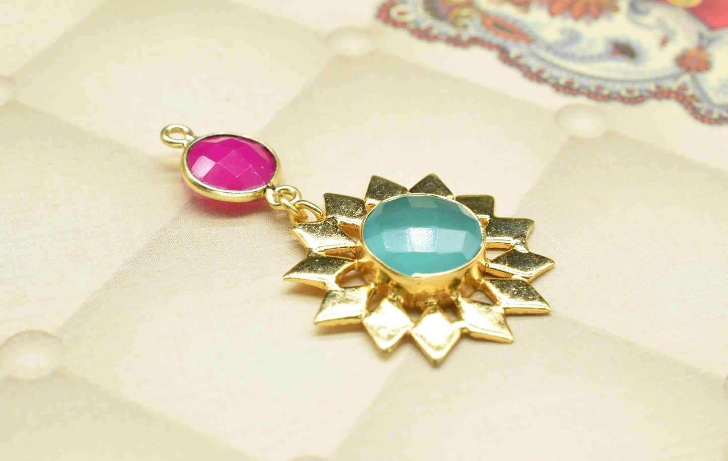 Pink Chalcedony  Pendant Charms , Blue Chalcedony Dangle Earring Component , Multi Gemstone Dangle Earring , Component Jewelry , B'day Gift