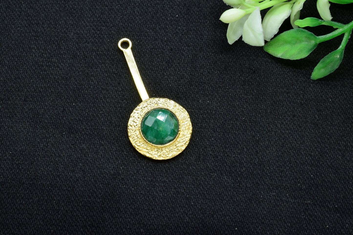Emerald Pendant , Emerald Gemstone Handmade Pendant ,Single Bail Checker Cut Gemstone Connector, Gold Plated Connectors