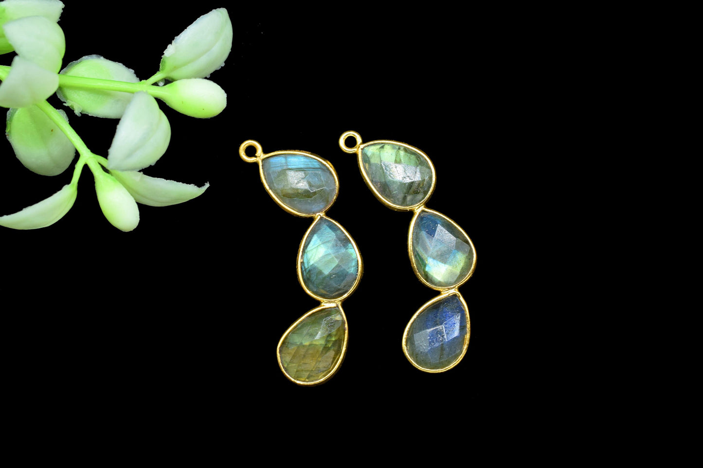 Handmade Pear Beads Connectors,Gemstone Craft Supply,Elegant Finding Beads,Three Stone Jewelry,Station Bezel Link,Components Earrings,Gift