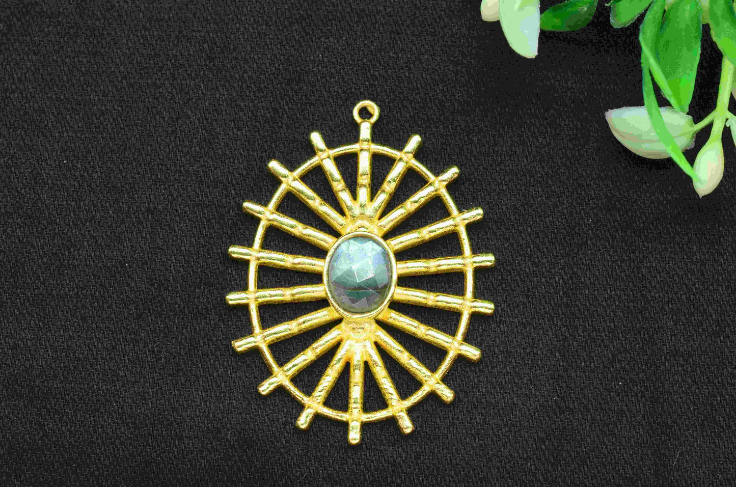 Labradorite Gemstone Component Single Bail Charm, Labradorite  Connector Pendant, Gold Plated Connectors ,Pendant Jewelry, Earring Component