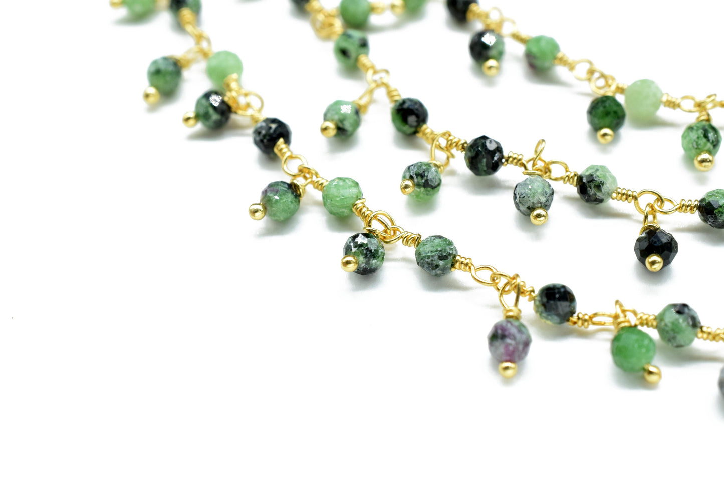 Natural Ruby Zoisite Cluster Rosary Chain,Wire Wrapped Necklace Chain,Ruby Zoisite 3mm Dangling Chain,Gemstone Rosary Chain,Handmade Jewelry