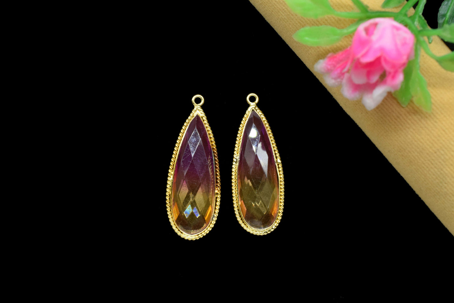 Ametrine Gemstone Faceted 10x30mm Pear Shape Bezels,Ametrine Gold Plating Pendant,Gemstone Faceted Bezels Jewelry,Ametrine charms Pendant