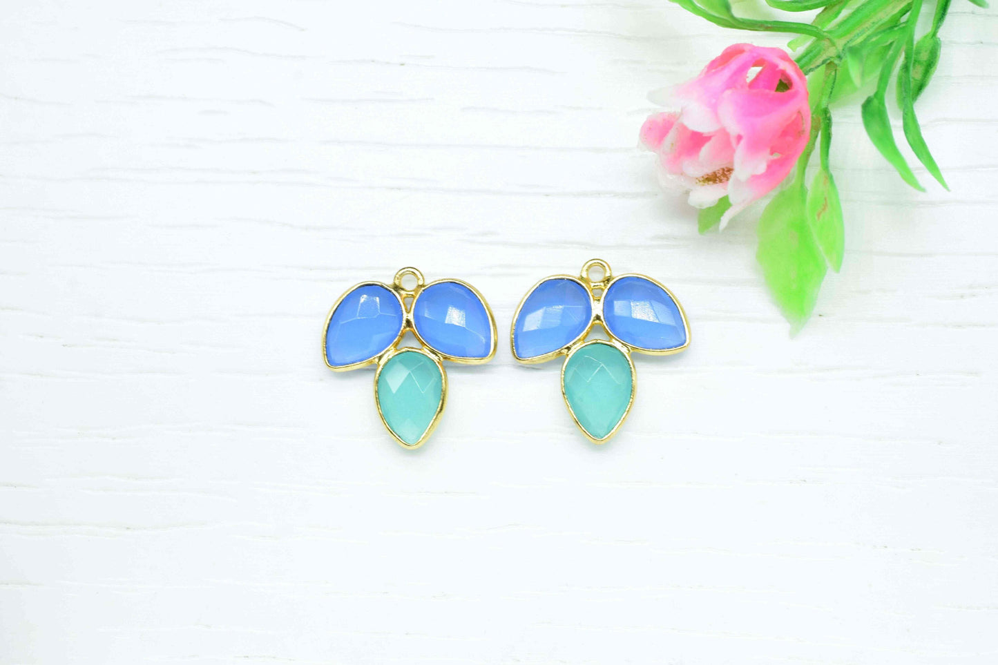 Blue Chalcedony component,Bezel Component,Aqua Quartz Jewelry Making Supply,Gemstone Component,Handmade Jewelry,Multi stone Bezel Pendant